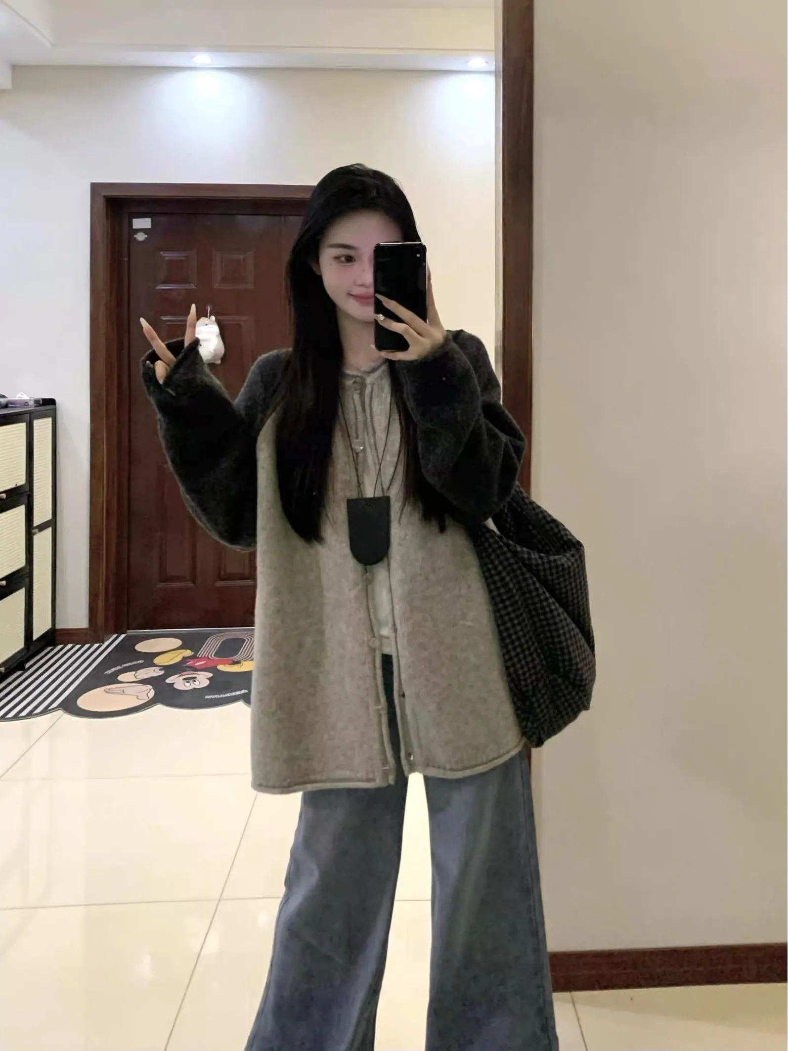 

ay Long Sve Open Cardigan Sweater Women's Early Autumn 2025 New Splicing Color Knitted Top Coat Loose Fit oulder Inser...