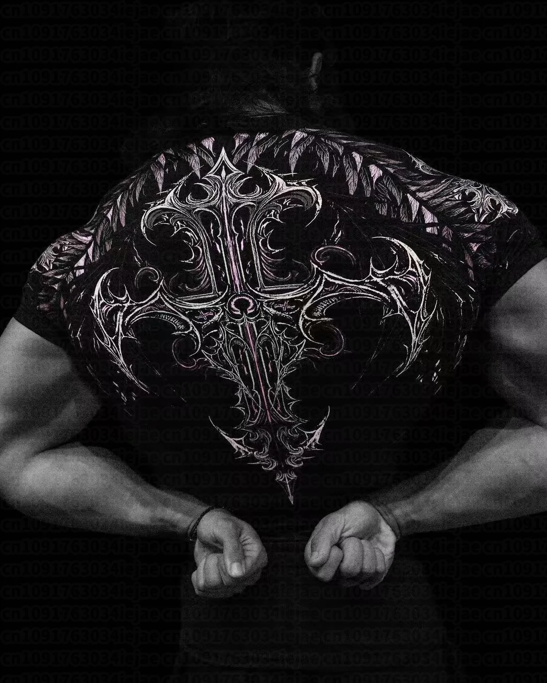 Herren Kinder Schnelltrocknendes Kompressions-T-Shirt mit Gothischem Roten Kreuz Flügel-Rückenaufdruck T-Shirt Bodybuilding Workout Kurzarm Sportshirt Top – Detail 9