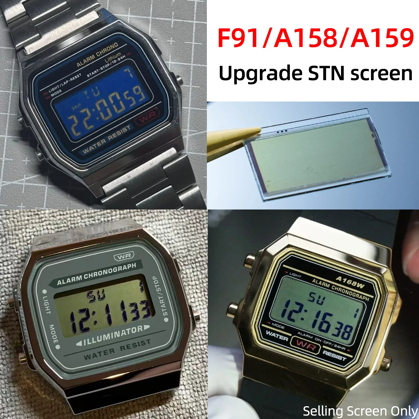 

Модуль ЖК-экрана STN для часов Casio, высококонтрастный дисплей, запасные части для серий F-91W, F-105, A158, A159, A168 (только экран)
