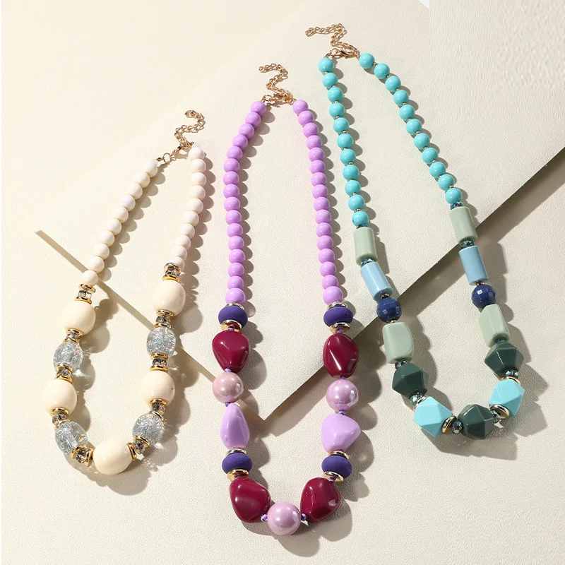 Trendy Colorful Acrylic Beaded Chain Necklace For Women Statement Long Big Resin Women Necklace Jewelry 2023 New Korean Gifts