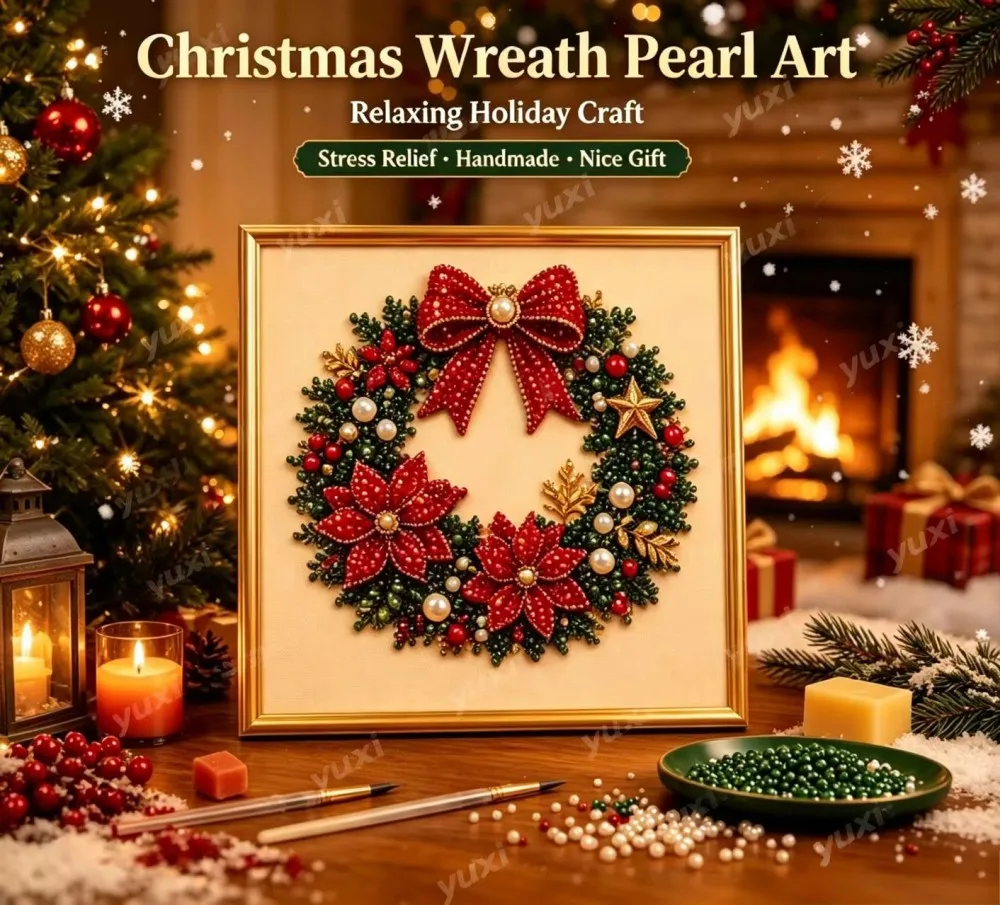 Christmas 5D Pearl Diamond Painting DIY Kit, Snowman Santa Claus Art, Holiday Gift Craft Set Full Drill Home Decor