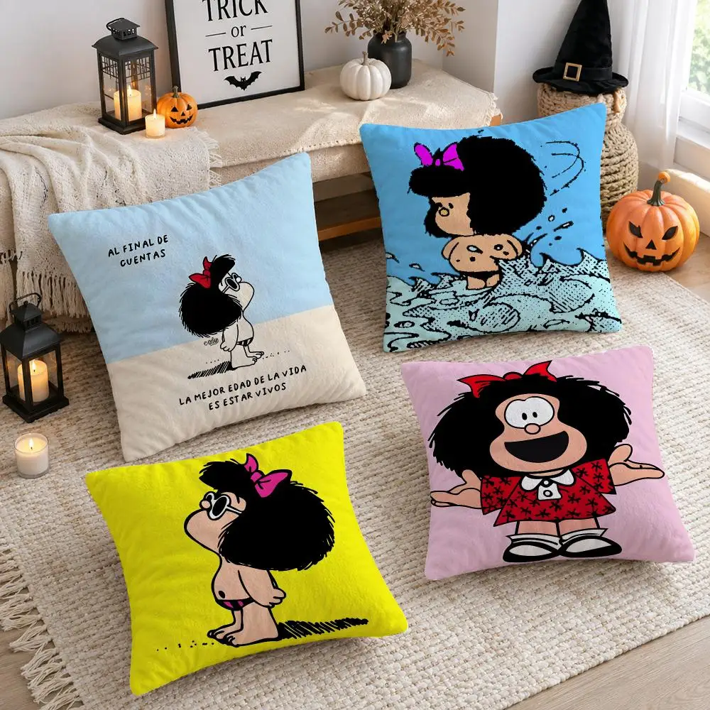 Cartoon M-Mafalda Cute Cushion Cover Plush Decorative Pillow Case With Hidden Zipper Cutecore Room Decor For Home