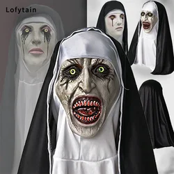 Halloween Horror Nun Latex  Mask Sister Headscarf Cosplay Scary Ghost Face Headgear Headpiece Carnival Party Costume Props