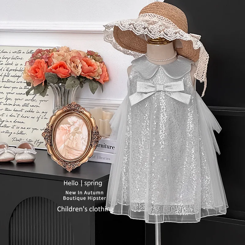 Girls Dress 2025 Summer New Sequined Super Fairy Vest Skirt Baby Girl Shiny Suspender Princess Skirt