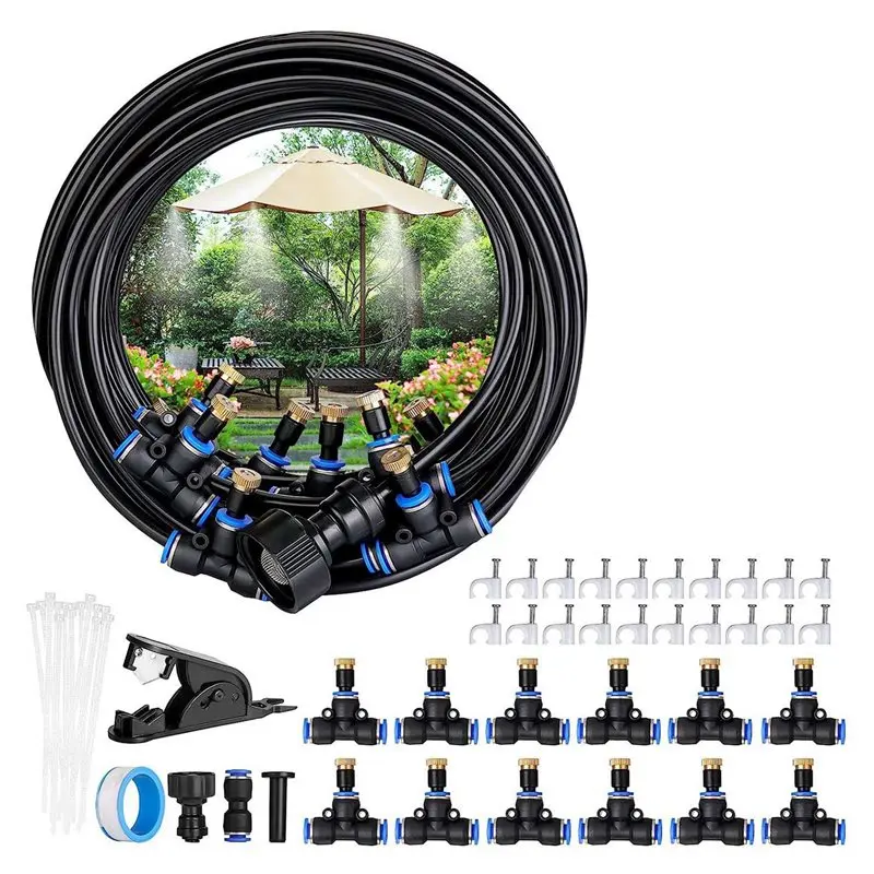 AB46-2X Outdoor Misting Cooling System 33FT(10M), DIY Misting Line, 24Pcs Brass Nozzle (3/4Inch),Garden Greenhouse Trampoline