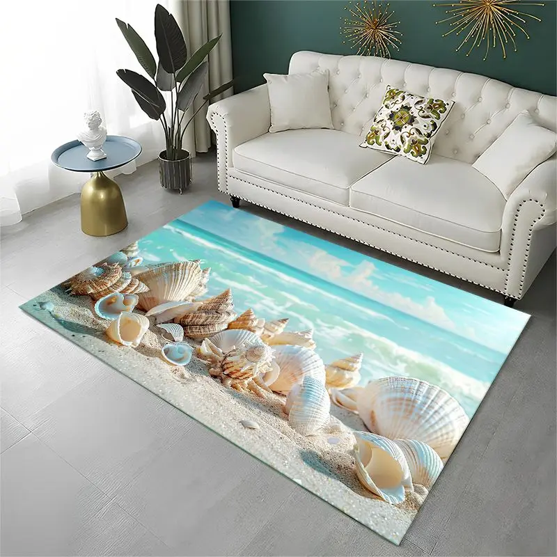 Tropical Beach Starfish Shell Sea Star Large Area Rug Non-slip Carpet for Bedroom Living Room Sofa Doormat Home Decor Floor Mat