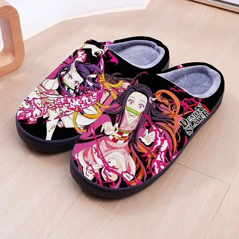 Demon Slayer Plush Slippers Anime Cosplay Winter Couple's Indoor Non-slip House Slides Men And Women Toe Wrap Home Cotton Shoes