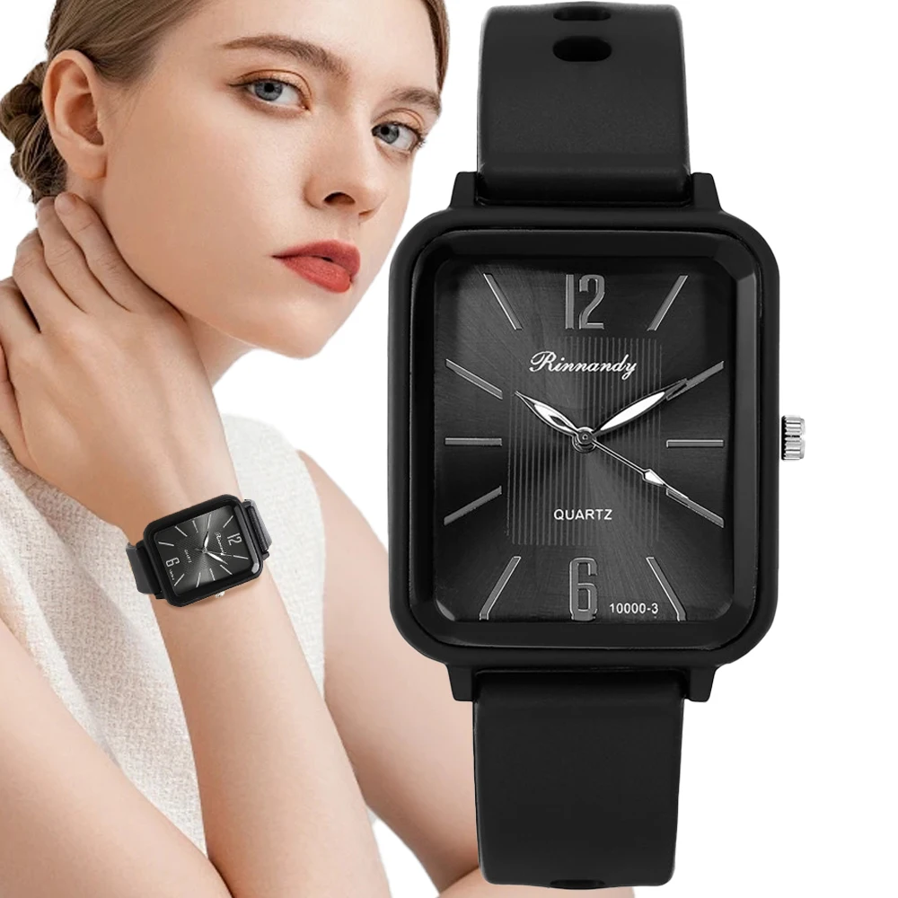 

Women's Fashion 2024 Hot Simple Square Digital Quartz Watch Casual Sport Black Silicone Women Clock Gift Wristwatches