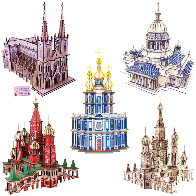 

DIY Famous Petersburg Church 3D Puzzle Wooden Christ Cathedral Model Building Wood Jigsaw Toys For Children Adult Christmas Gift