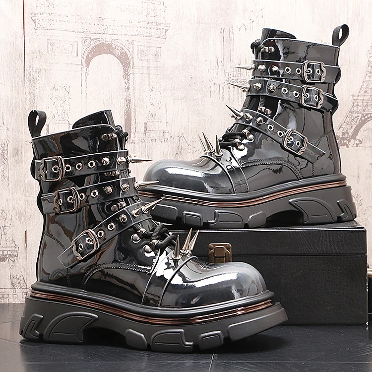Autumn Winter New Fashion Rivet Mid-Calf Fashion Gray Boots Height-Increasing Patent Leather Casual Youth Red Short Boots