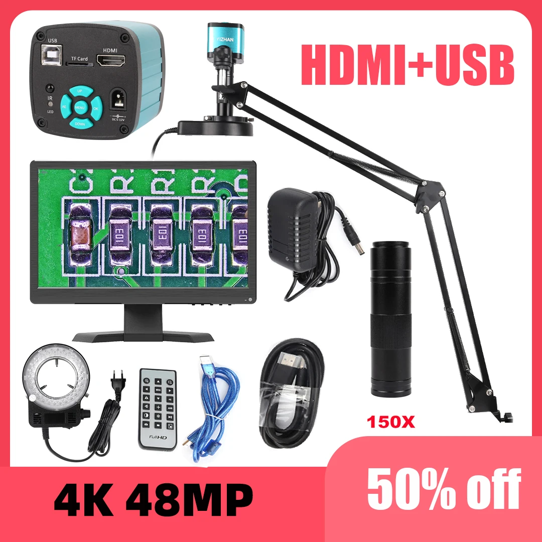 Zoom da Câmera para Reparo de Telefone Aquisição de Imagem Digital Lente de Montagem c Visão Grande 1080p 48mp 4k 2k Hdmi Usb 150x