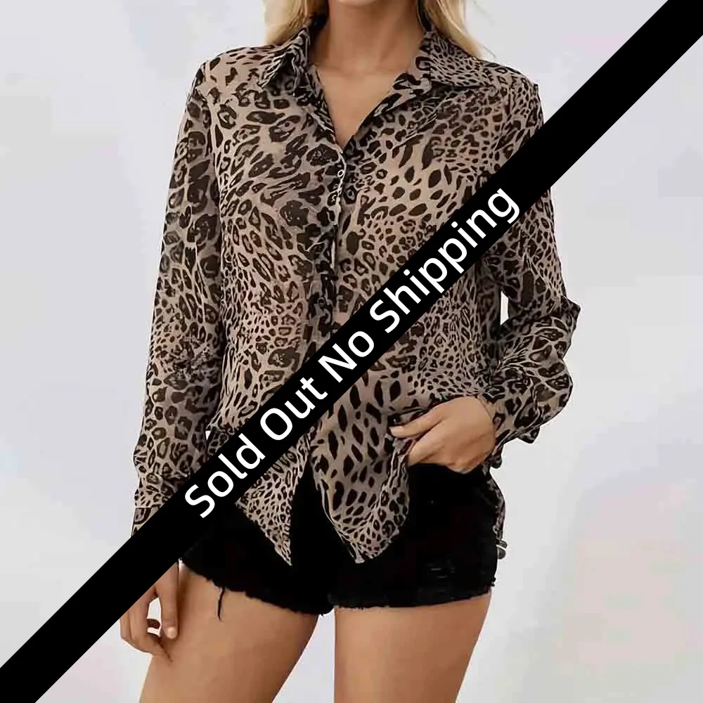 

Leopard Print Plus Size Women's Shirt Single Breasted Lapel Straight Loose Elegant Tops Summer Female Office Lady Blouses Shirts