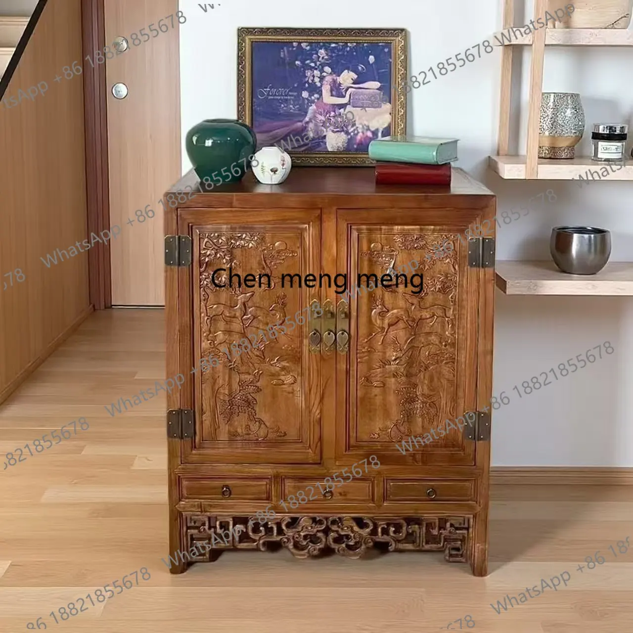 

Carved entrance cabinet Solid wood custom medicinal material cabinet Chinese retro style furniture