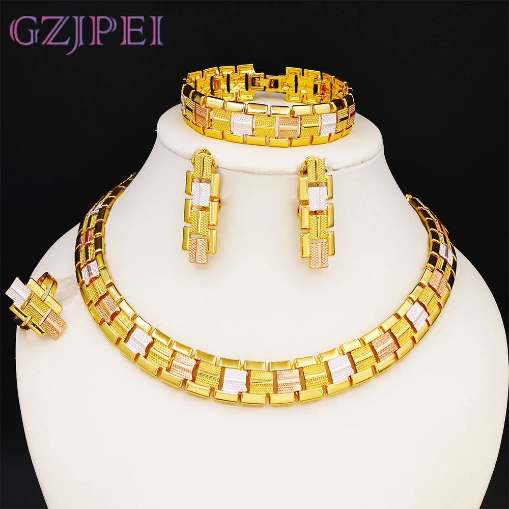 

GZJPEI 2025 New Women Jewelry Set Design Geometry Jewellery Hight Quality 18K Gold Plated For Bridal Wedding Party Gifts