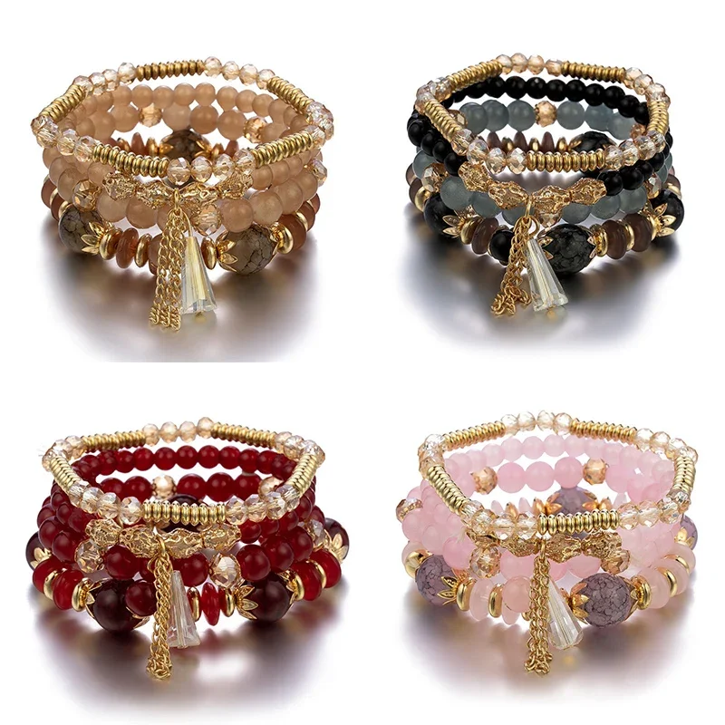 4Pcs New Tassel Charm Beads Bracelet Set For Women Colorful Glass Beaded Chain Bangle Female Bohemian Jewelry view 2