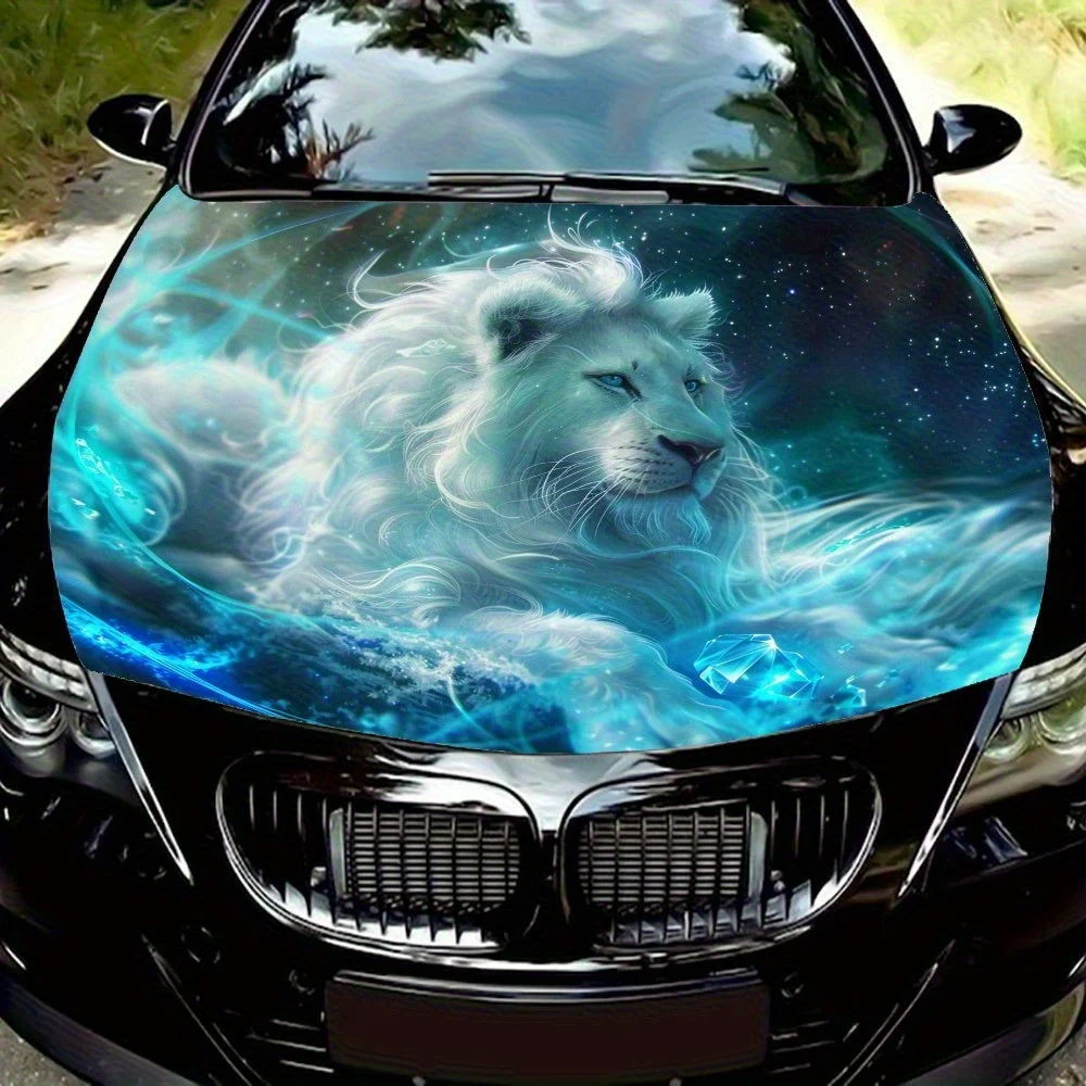 

Dreamy Starry Sky White Lion Car Hood Wrap Colorful Vinyl Sticker For Trucks, Decorative Bonnet Graphics And Auto Accessories,Hi