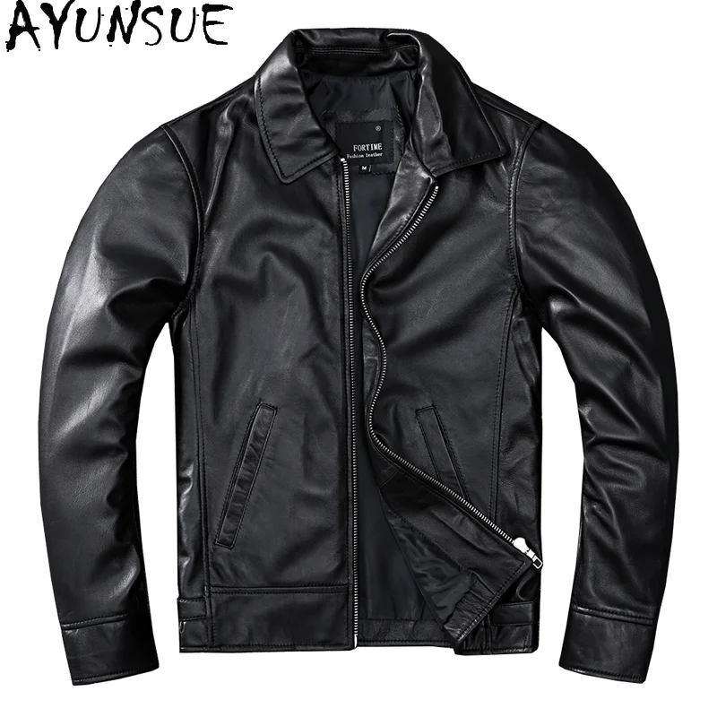 

AYUNSUE First Layer Sheepskin Genuine Leather Jacket Men 2026 Short Lapel Real Leather Coat Casual Business Leather Jackets New