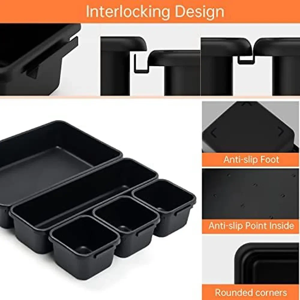 32PCS Desk Drawer Organizers 3 Size Plastic Interlocking Shallow Tool Organizer Tray Dividers Separators Storage Bins Container