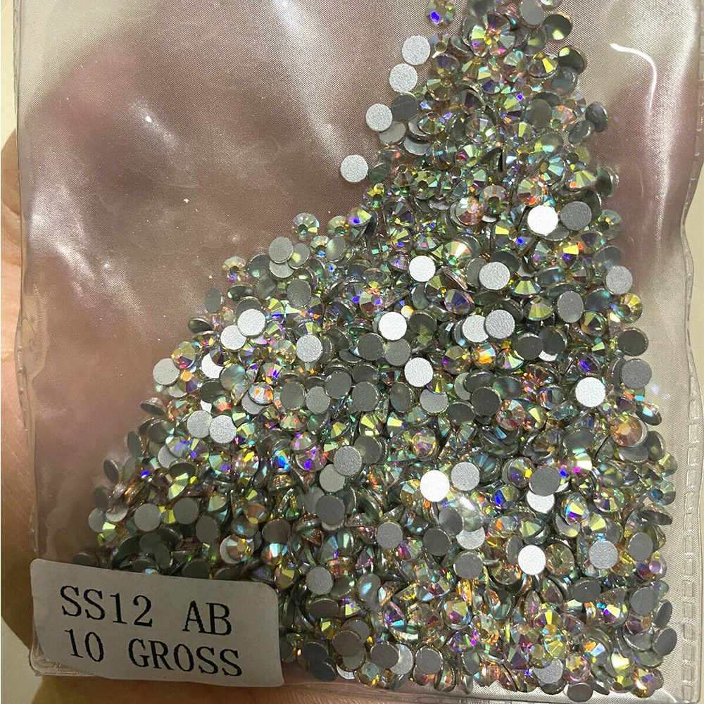 1440個 SS3-SS16 AB/クリアクリスタルラインストーンネイルチャーム 3Dガラスフラットバックノンホットフィックスダイヤモンドラウンドビーズ ネイルアートデコレーション用