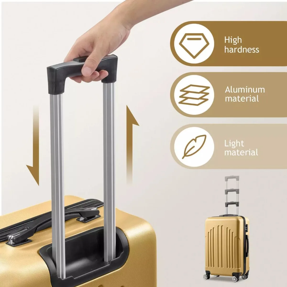 Trolley suitcase 4-piece 16"/20"/24 "/ 28 "hard-sided rotating wheel suitcase set with combination lock