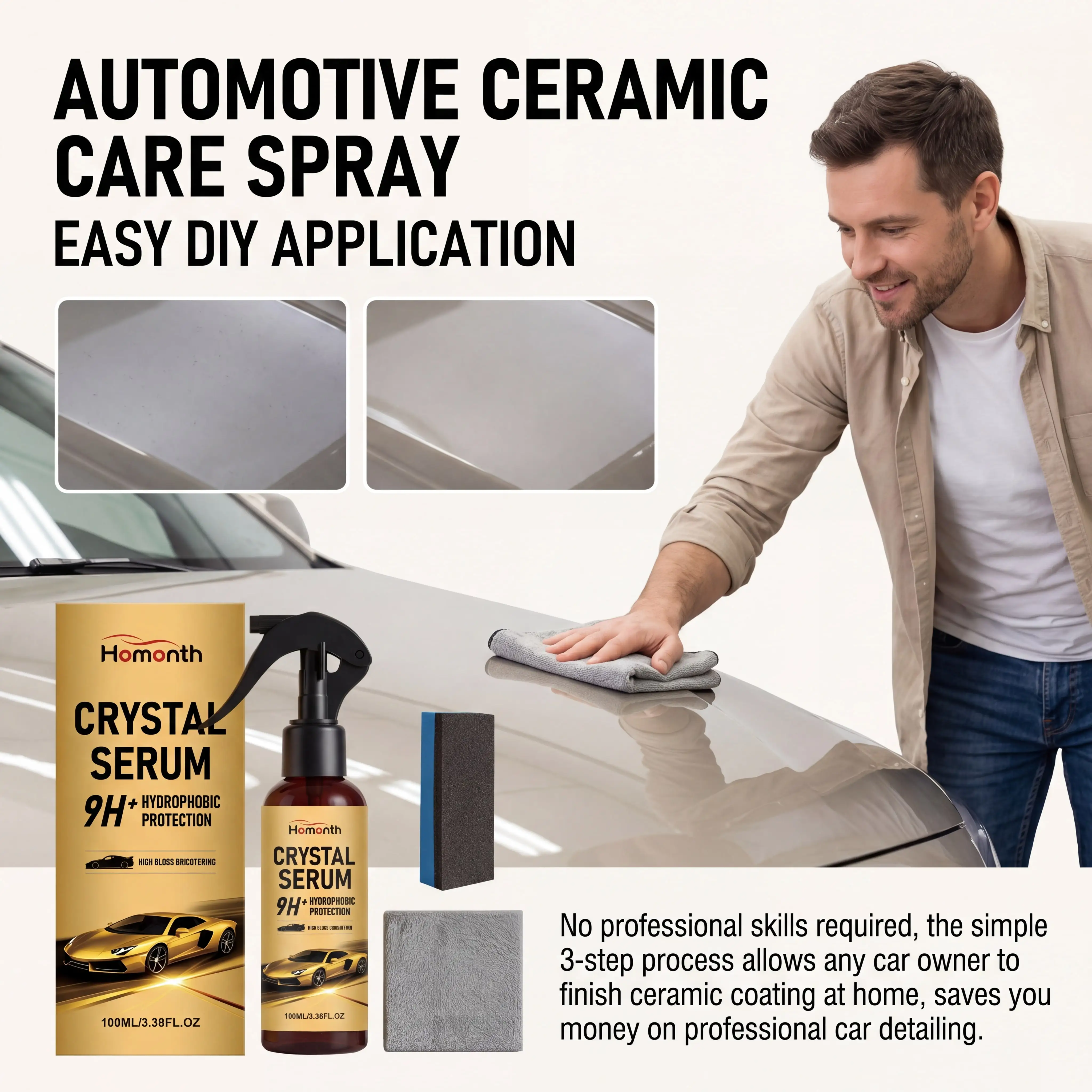 Spray de revestimiento cerámico para autos, nanotecnología, detallador rápido, brillo intenso, sellador de pintura, kit de cera hidrofóbica de 100 ml con toalla y esponja