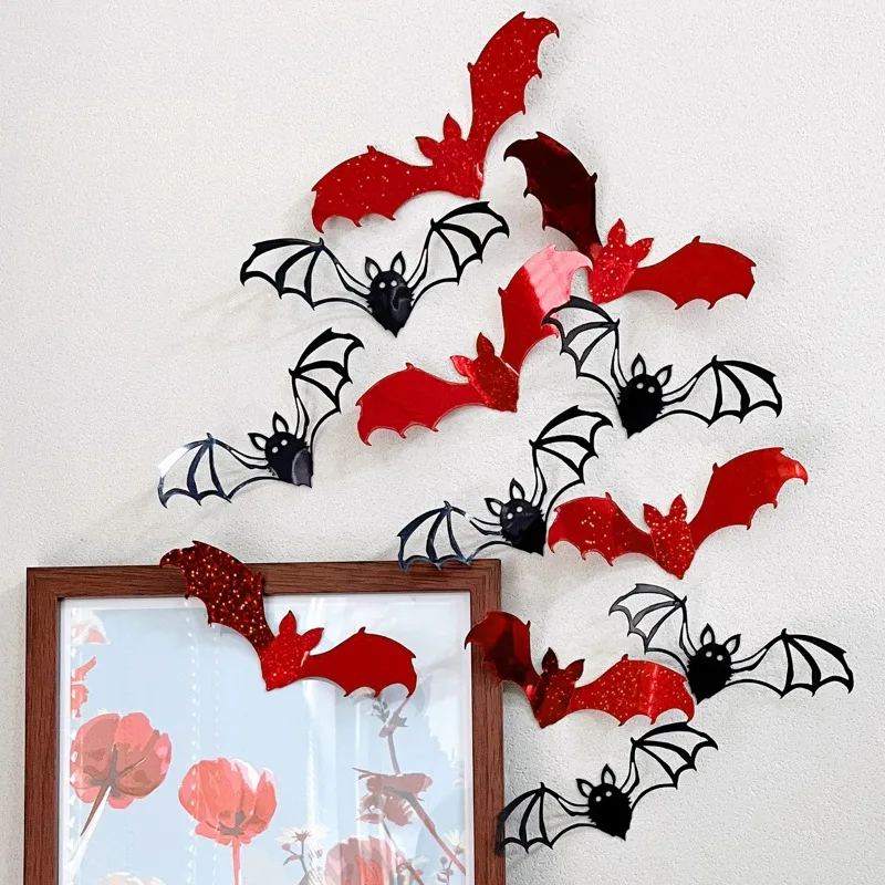 12 Stück 15 cm Halloween 3D Hohlfledermaus Wandaufkleber Schwarze Fledermaus Aufkleber Raumdekoration Party DIY Aufkleber Halloween Horror Fledermäuse abnehmbar – Detail 6