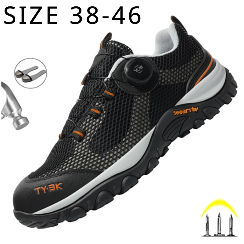 

Summer Men Work Shoes Protection Breathable Lightweight Safety Shoes Anti-stab Anti-slip Working Boots Size 38-46