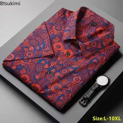 2026 Summer New Men's Floral Print Short Sleeve Shirts Fashion Hawaiian Style Casual Elasticity Shirts Tops Male Plus Size 10XL