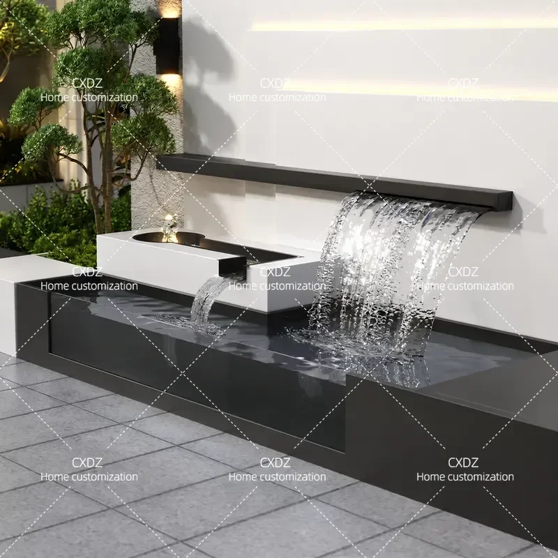 Outdoor Stainless Steel Waterfall Wall Fountain Landscape Screen for Courtyard Pool Fish Pond Partition Decor Customizable
