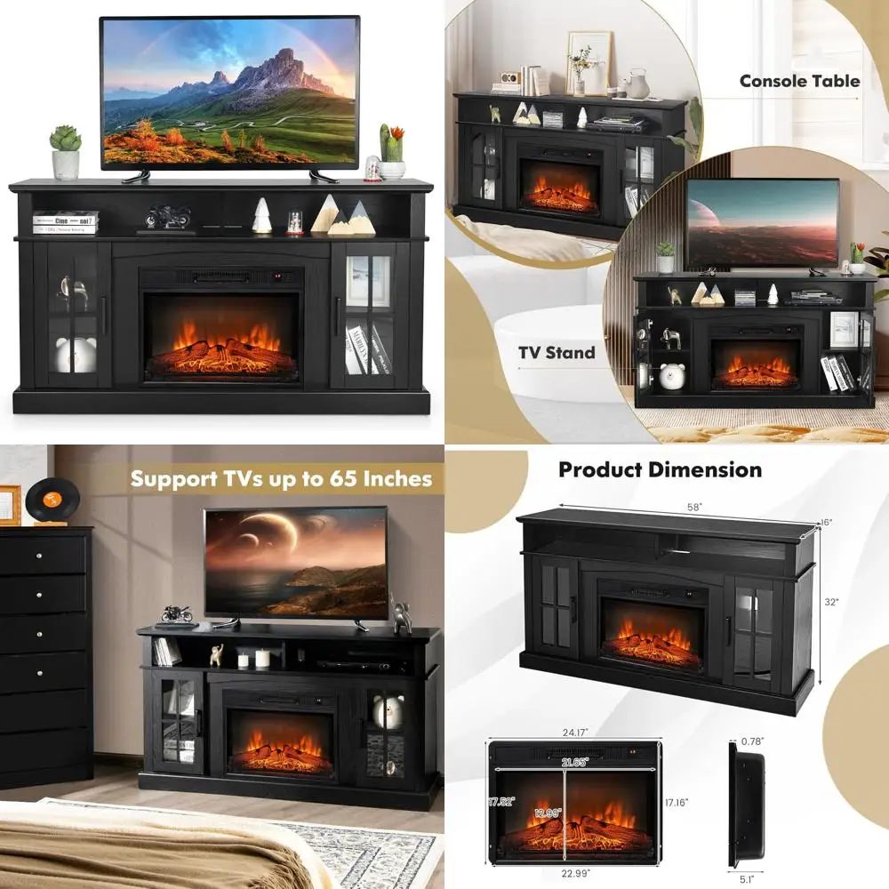 

Electric Fireplace TV Stand for 65 TVs, 1400W Heater, Remote, 6H Timer, 3-Level Flames