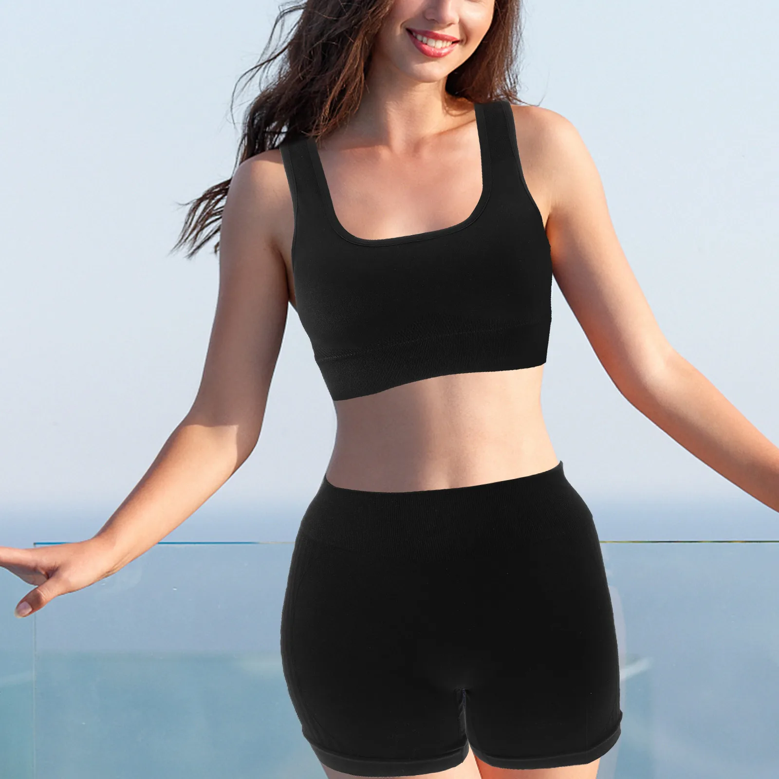 

1Set Workout Shorts Set Yoga Clothes Breathable Stretchy Gym Outfits Curve Enhancing Athletic Set Women L Xl Workout Clothing