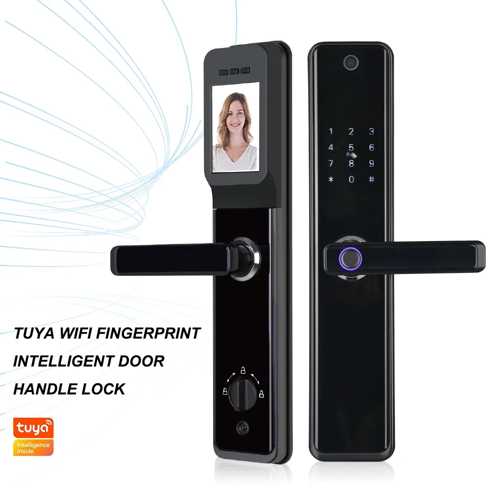 2024 Latest face recognition Tuya WiFi App Smar fingerprint door handle Digital Keyless lock with camera