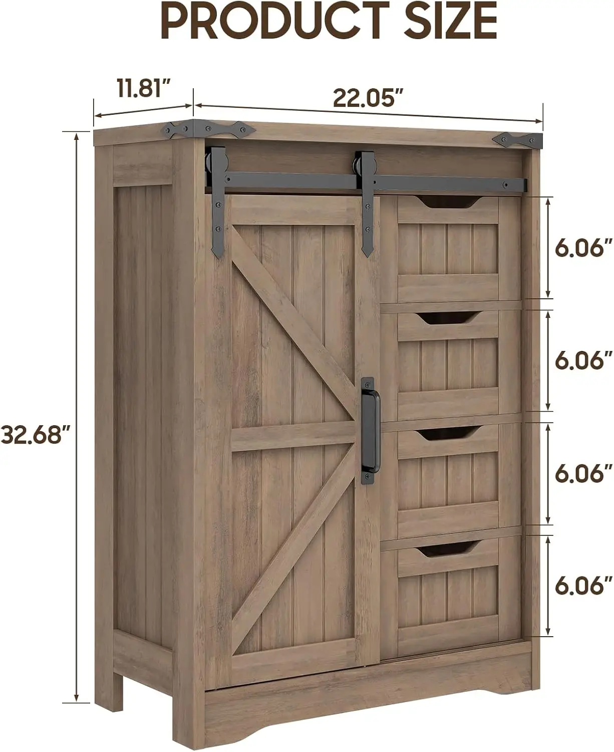 

Bathroom storage cabinet with 4 drawers and sliding doors, farmhouse floor storage box
