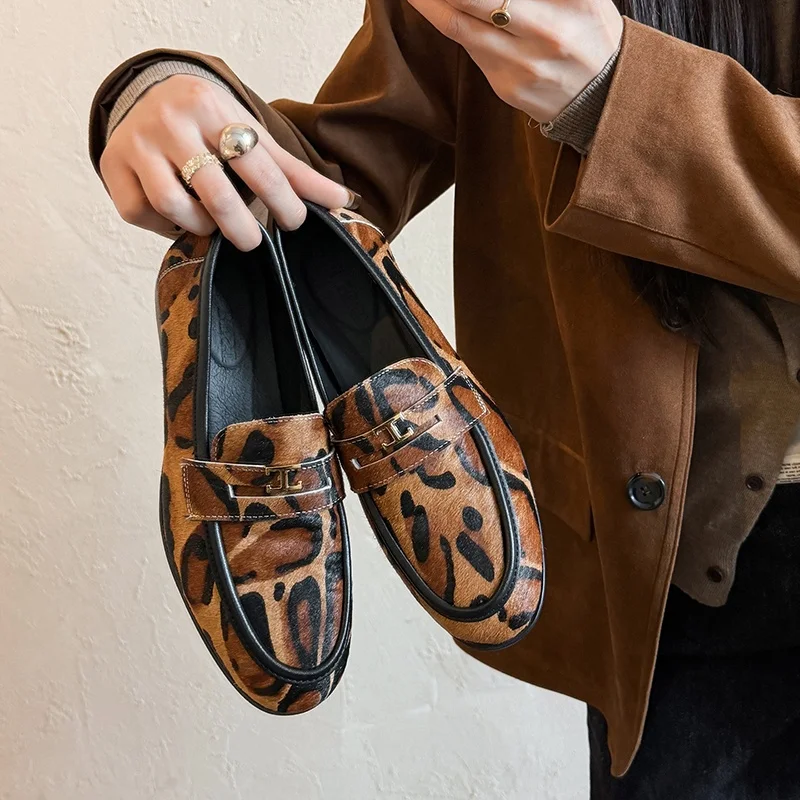 

Loafers Women Pony Hair Slip On Penny Loafer Design Vintage Flat Comfort Casual Shoes