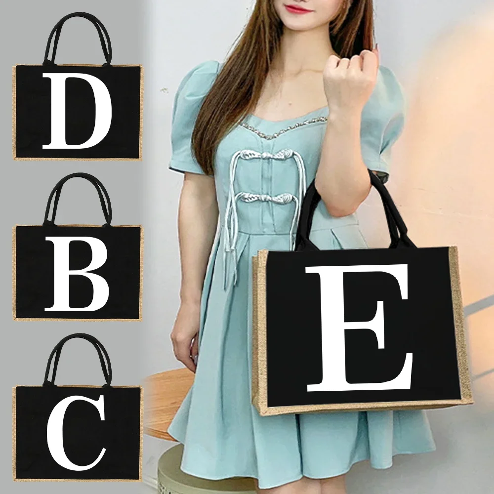 Jute Bag Handbag Linen Shoulder Bag Sacks Jute imitation Sacks Linen Bags Women Shopping Tote Laminated Bags Pure white letters