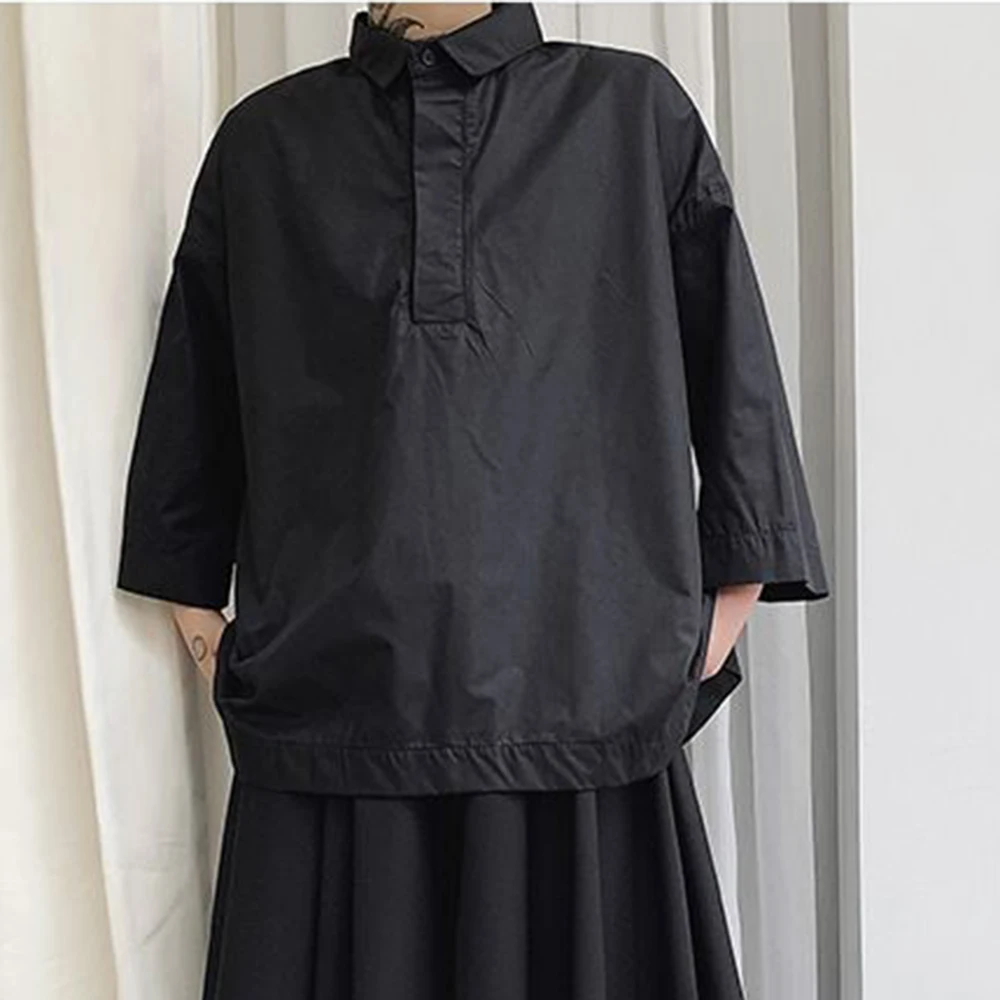Mens Irregular Loose Fitting Plain Shirt Streetwear Fashion Japanese Dark Designer Short Sleeved Top Men'S Clothing 2026 New