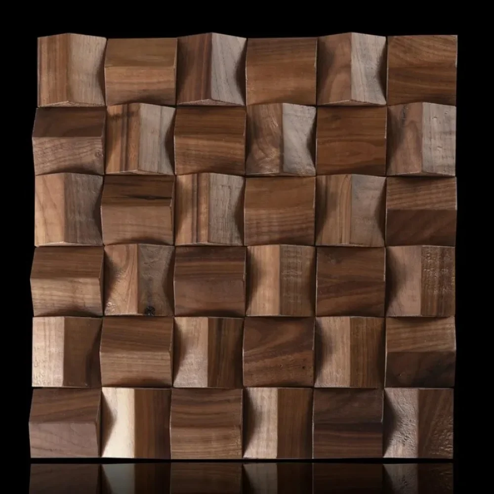

3D Natural Black Walnut Wood Wall Panel Acoustic Diffuser Panel Solid Wood Mosaic Tiles for Home Office Bedroom Retro Wall Decor