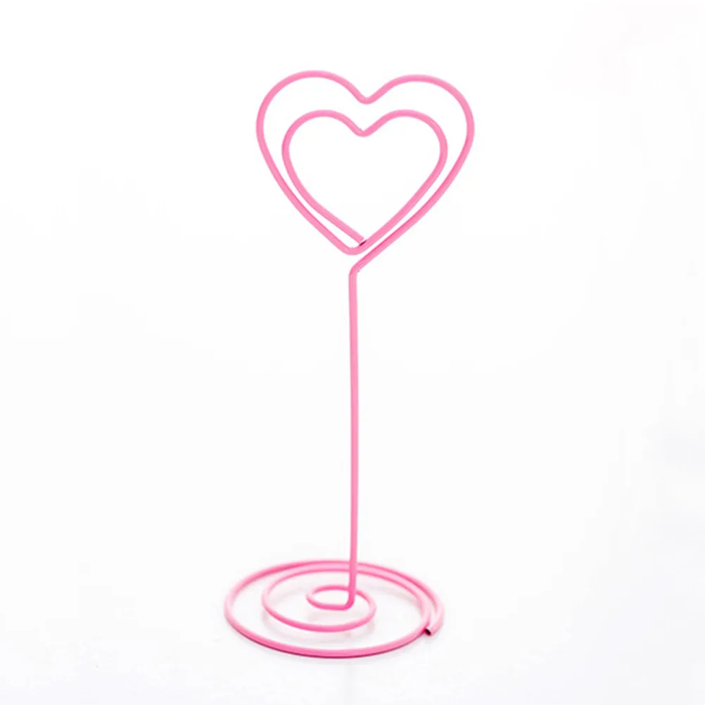 6pcs Pink Metal Heart-Shaped Table Number Holders with Spiral Base for Place Cards, Menus & Photos