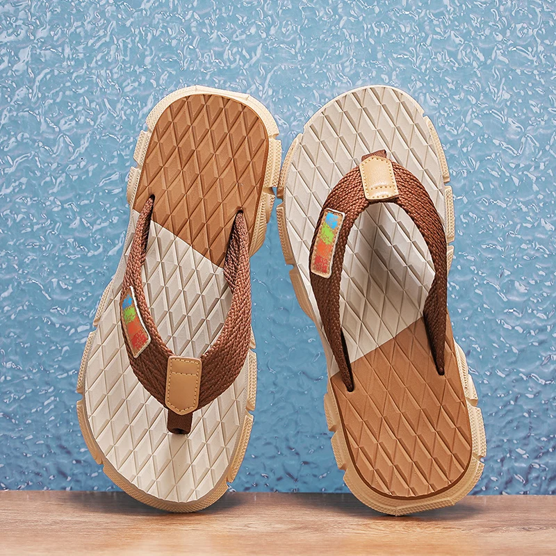 

Мужские шлепанцы, цветная подошва, повседневные уличные пляжные тапочки, модные сандалии-стринги.