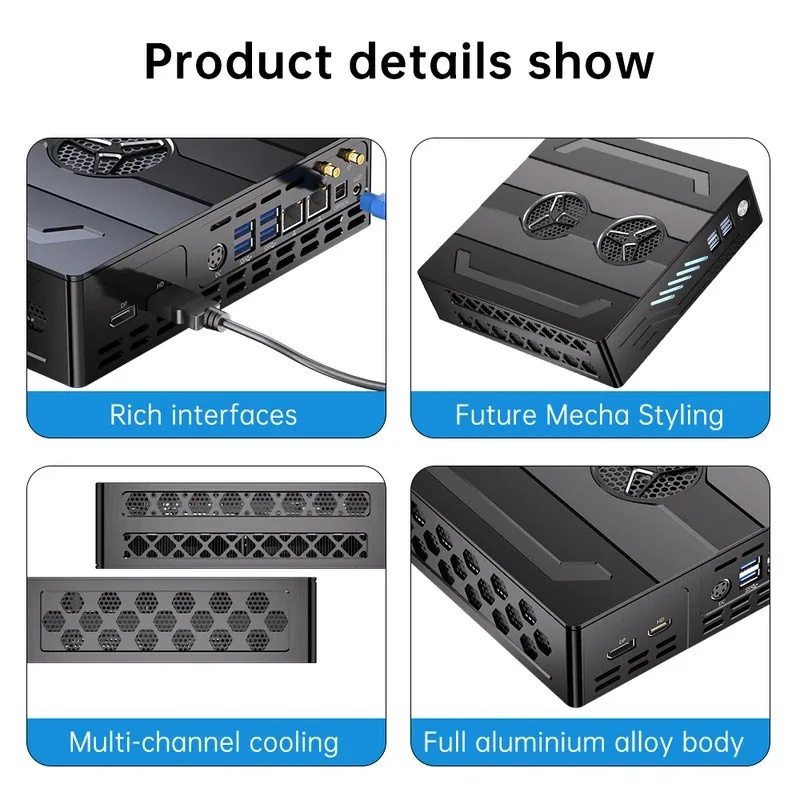 Mini PC da gioco Core I9-12900F Mini PC da gioco RTX4060M 8G Grafica discreta Dual Ddr5 M.2 Nvme Computer Barebone 8K con LED