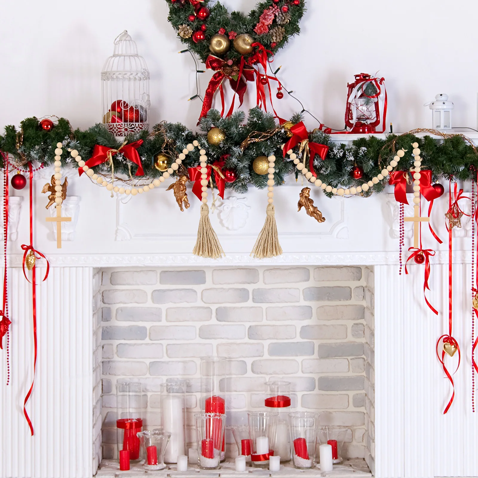 

Wooden Bead Wall Hanging Wood Bead With Tassel Home Party Gifts Delicate Wooden Beads Christmas Twine String Pendant Beads