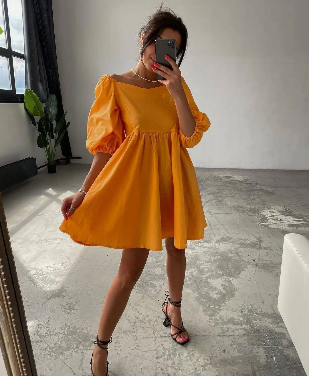 Volalo Frauen Kleider Sommer sexy quadratischen Kragen Hals Boho Strand kleid Rüschen Puff Ärmel eine Linie Mini kleid Wickel Sommerkleid Robe