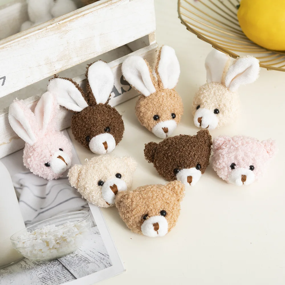 20PC/LOT 5cm Mini Plush Doll 3D Animal Head Cartoon Brooch Accessories Rabbite Bear Head Plush Doll Hair Clothes Bags Brooch