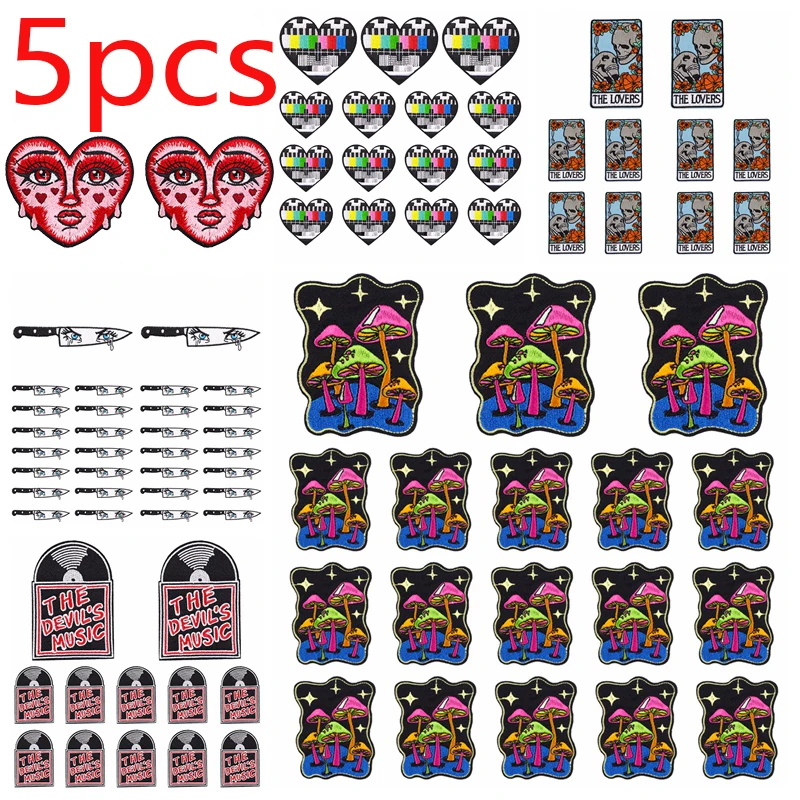 5PCS/lots Punk Embroidery Patch DIY Cartoon Outdoor Mushroom Iron On Patches For Clothing Thermoadhesive Patch On Clothes Decor