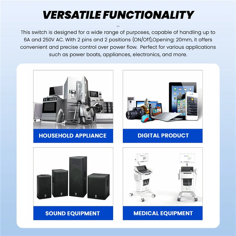 ABRU-100PCS Round Rocker Power Switch 6A 250V AC 2Pin 2Position ON/Off Power Boat Switches SPST Black Button Mini Round Black