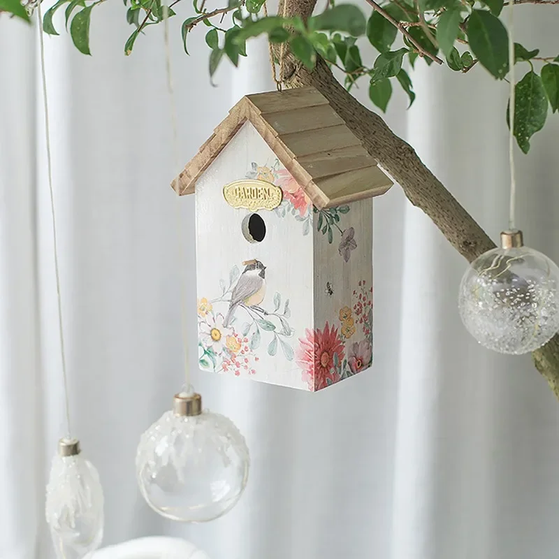 Solid wood bird house pendant retro garden bird's nest ornament balcony courtyard bird cage ornament home landscaping ornament