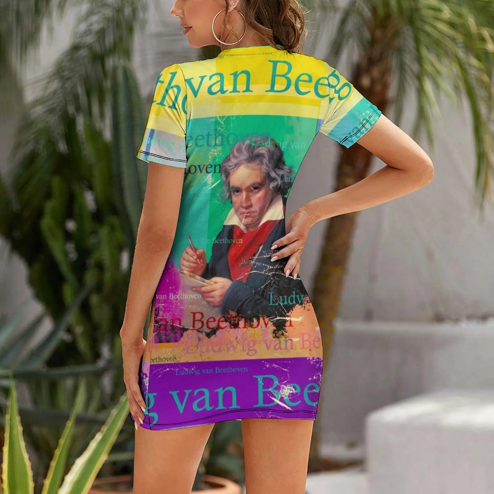 Ludwig van Beethoven portrait, famous German composer, 9th symphony Short Sleeved Dress birthday dresses for women prom clothes