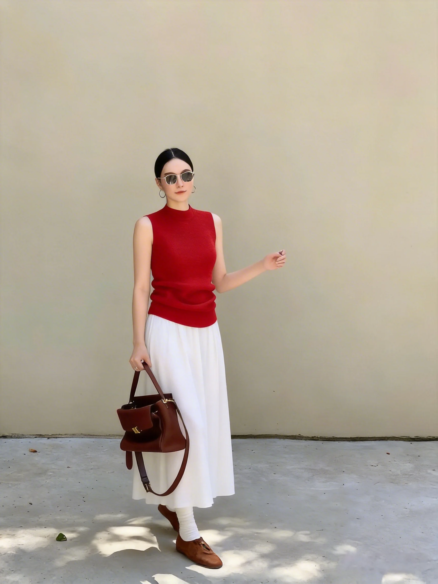 

Red f-High Collar Acetate Silk Vest Slim Fit Svel Workwear Sle Knitted Top for Women Spring Summer Outerwear