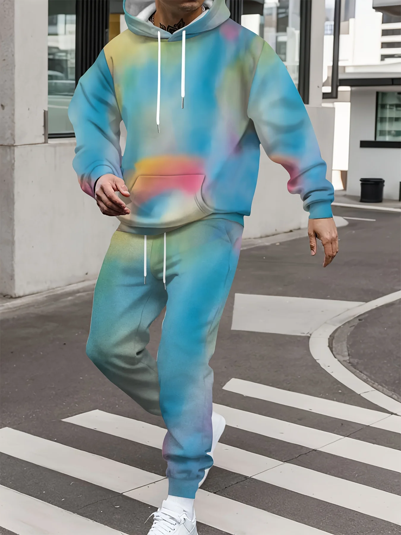 Traje con capucha con estampado 3D de Color degradado para hombre, sudaderas con capucha, pantalones de chándal, conjunto de chándal de dos piezas a la moda informal, ropa para hombre