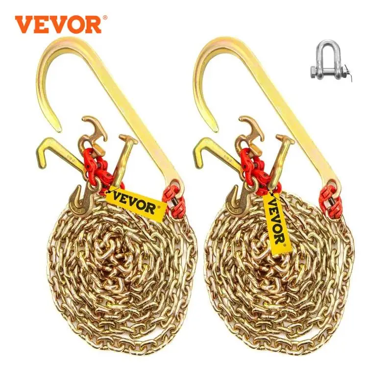 VEVOR J Hook Chain 5/16 in Bridle Adjustable Tow Chains  w/ G80 Alloy Steel J-Hooks & T-Hooks 9260lb Break Strength for Trucks